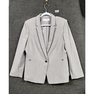 Tahari Arthur S. Levine Blazer Jacket Womens 16 Gray Striped One Button Closure